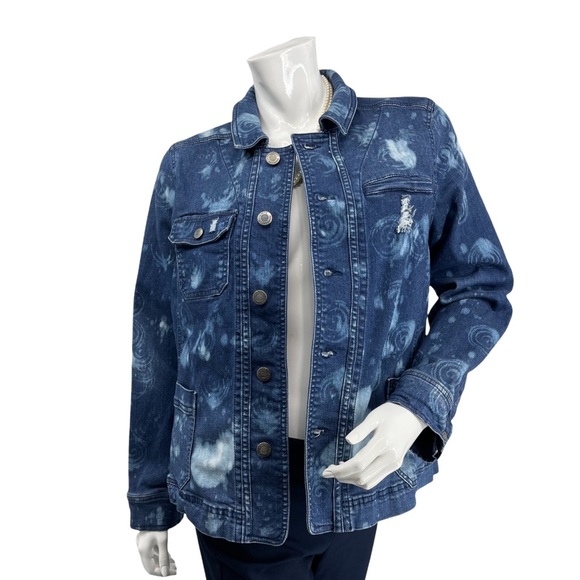 Cafe Marrakech Jean Jacket Custom Bleached Distressed Stretch Denim Medium - Picture 1 of 8
